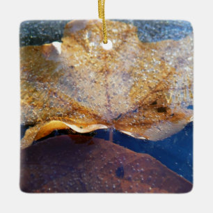 Adorno De Cerámica Hoja de Arce Amarillo Congelada Otoño Naturaleza