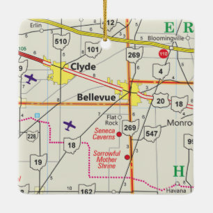 Adorno De Cerámica Hoja de ruta de Bellevue Ohio