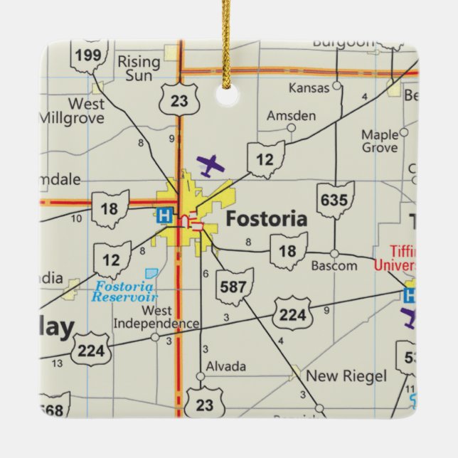 Adorno De Cerámica Hoja de Ruta de Fostoria Ohio (Reverso)