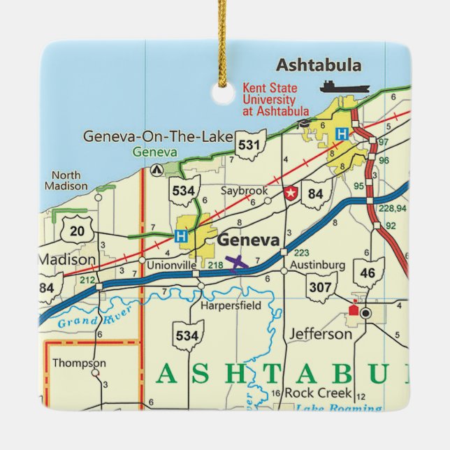 Adorno De Cerámica Hoja de Ruta de Ginebra Ohio (Reverso)