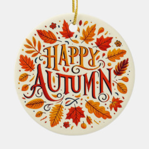 Adorno De Cerámica hojas clásicas y otoño feliz