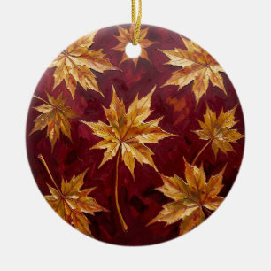 Adorno De Cerámica Hojas de Arce Doradas Pintura de Otoño