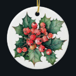 Adorno De Cerámica Hojas de colmenas de color de agua vintage<br><div class="desc">Una pintada de acuarela vintage de bayas y hojas clásicas. ¡Personalizable!</div>