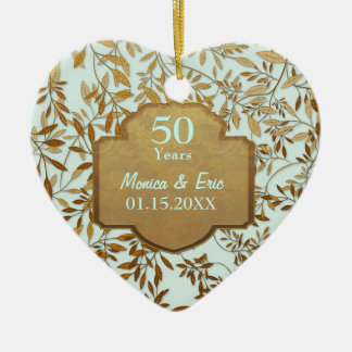 Adorno De Cerámica Hojas de oro 50° aniversario Boda