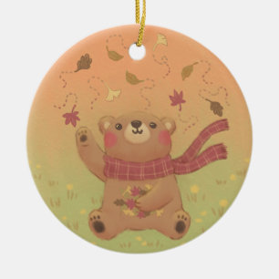 Adorno De Cerámica Hojas de otoño de Teddy Bear