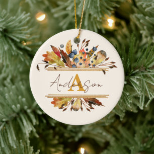 Adorno De Cerámica Hojas de otoño enmarcan personalizadas