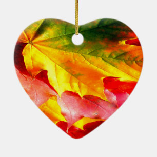 Adorno De Cerámica Hojas de Otoño Personalízalo Amarillo, Rojo, Verde