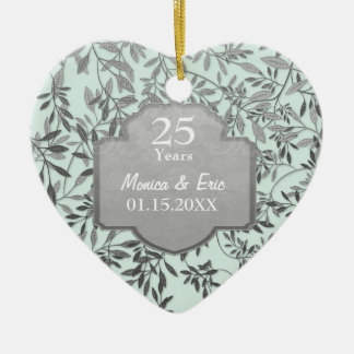 Adorno De Cerámica Hojas de plata 25° aniversario Boda