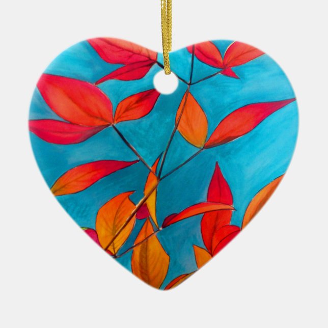 Adorno De Cerámica hojas naranjas Arte acuático original de otoño (Frente)