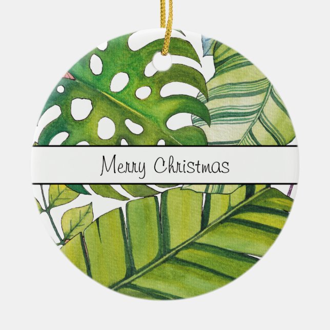 Adorno De Cerámica Hojas tropicales cortas en acuarela (Frente)