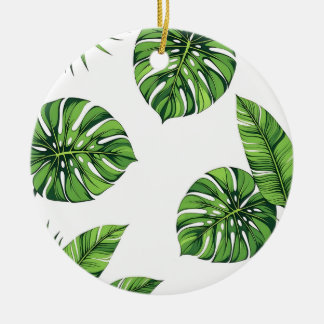 Adorno De Cerámica Hojas Tropicales de Monstera Patrón Continuo Verde