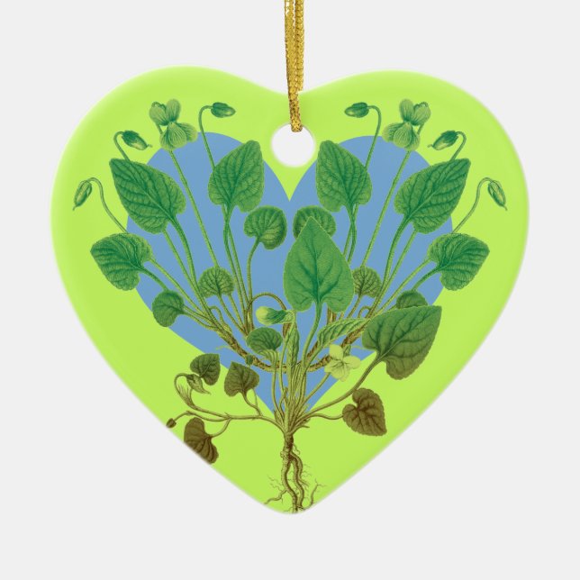 Adorno De Cerámica Hojas verdes del corazón azul (Frente)