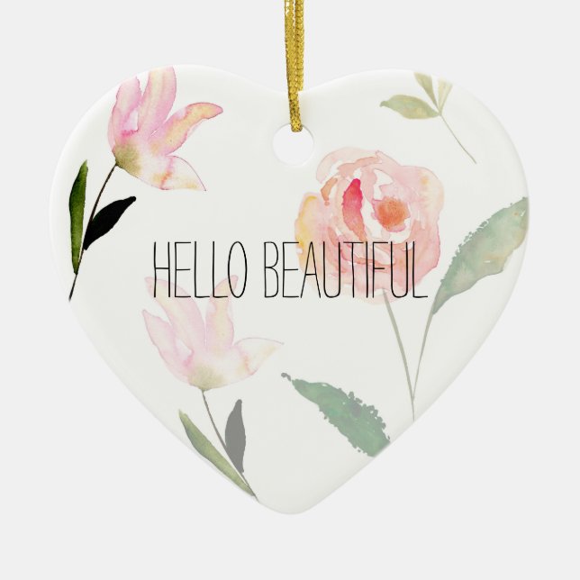 Adorno De Cerámica Hola acuarela hermosa floral (Frente)