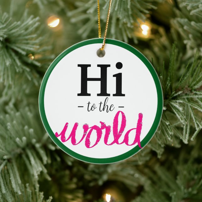 Adorno De Cerámica Hola al World Pink Green Birth Stats Name (Árbol)
