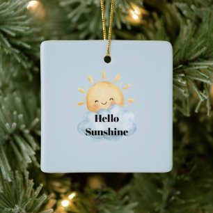 Adorno De Cerámica Hola Amarillo Feliz Sol Nube Navidad Sunshine