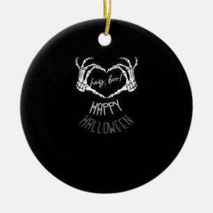 Adorno De Cerámica ¡Hola, Boo! Felices Halloween Skeleton Hand Heart
