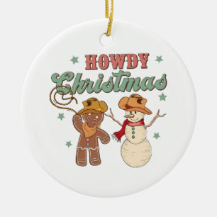 Adorno De Cerámica Hola Navidad Vaquero Muñeco de Nieve Occidental Di