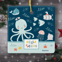 Hola Octopus oceánico Nautical Blue Kid Navidades
