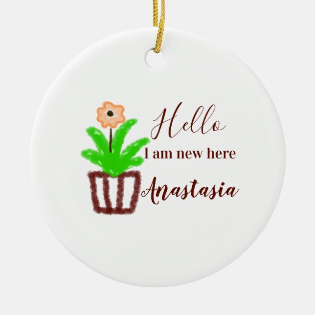 Adorno De Cerámica Hola, soy nuevo aquí, bebé ducha niños hoja de flo (Frente)