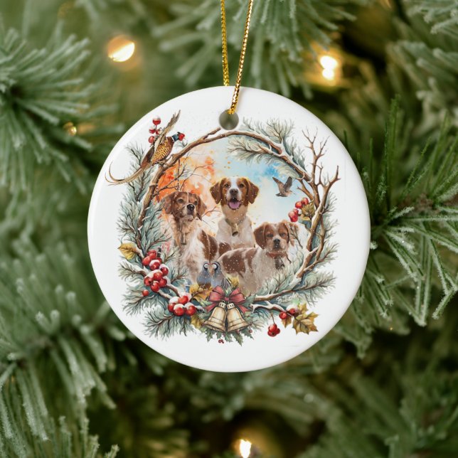 Adorno De Cerámica  Holiday Cheer With a Brittany Spaniel (Árbol)