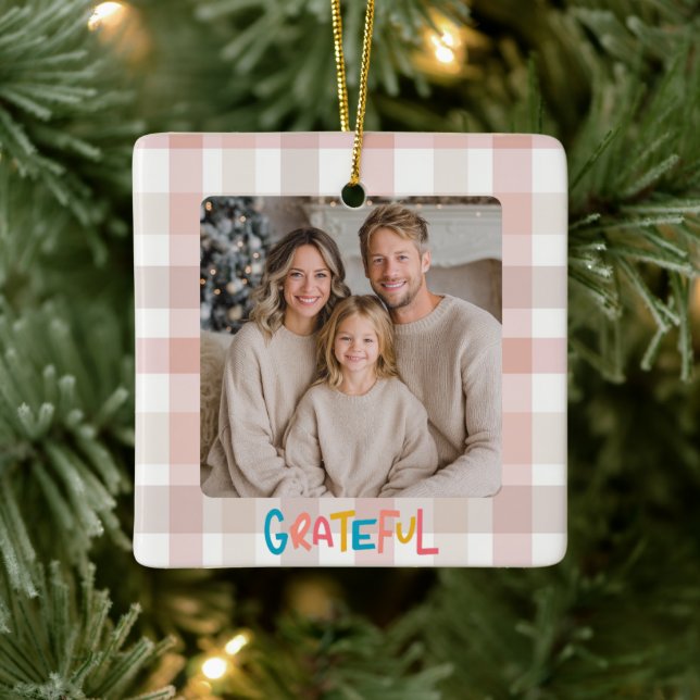 Adorno De Cerámica Holiday Family Photo Christmas Ornament Grateful (Árbol)