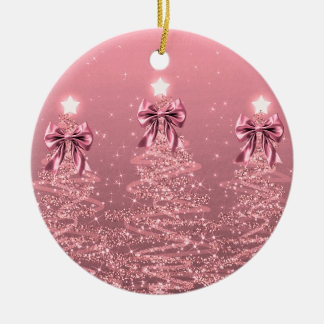 Adorno De Cerámica Holiday Greeting Blush Pink Christmas Trees Bows (Frente)