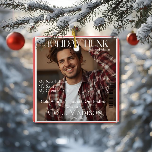 Adorno De Cerámica Holiday Hunk magazine cover style Ornament (Holiday Hunk magazine cover style Ornament)