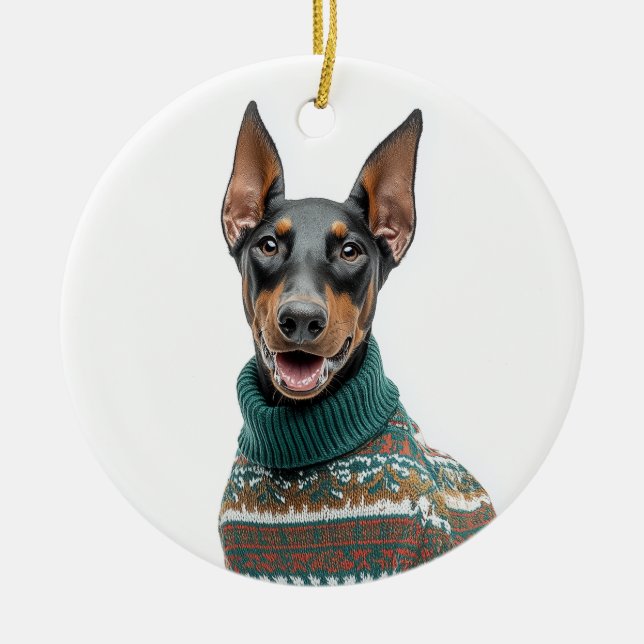 Adorno De Cerámica Holiday Sweater Doberman (Frente)