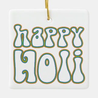 Adorno De Cerámica holiES - FELIZ HOLI contorno de color simple 1