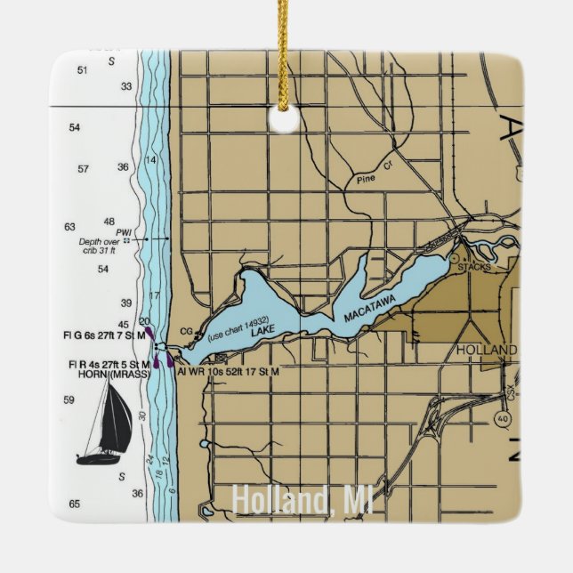 Adorno De Cerámica Holland MI Nautical Chart (Reverso)