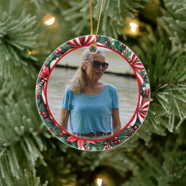 Adorno De Cerámica Holly and Peppermint Wreath ANY Photo (Árbol)