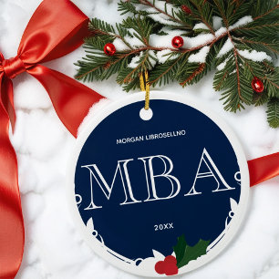 Adorno De Cerámica Holly Berry Blue White MBA Graduation Name Year