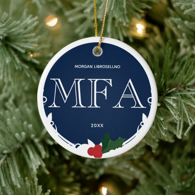 Adorno De Cerámica Holly Berry Blue White MFA Graduación Año (Árbol)