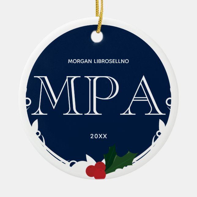 Adorno De Cerámica Holly Berry Blue White MPA Graduación Año (Frente)