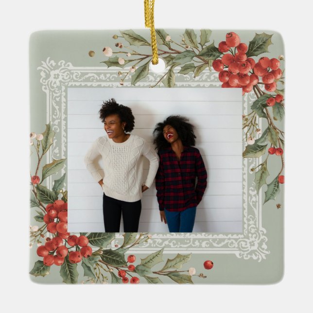 Adorno De Cerámica Holly Berry Mistletoe Christmas Best Friend (Anverso)