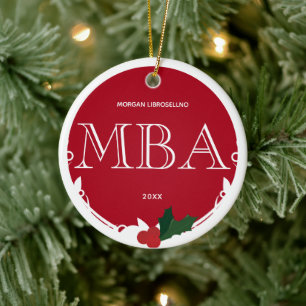 Adorno De Cerámica Holly Berry Red White Nombre de graduación MBA A