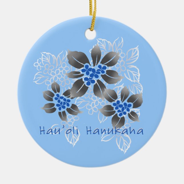 Adorno De Cerámica Holly Hanukkah Blue Floral (Frente)
