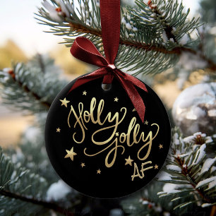 Adorno De Cerámica Holly Jolly AF Guión de Relieve metalizado de Fa