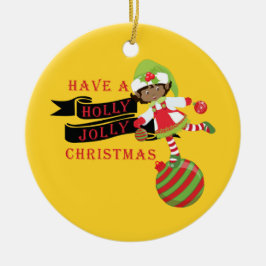 Adorno De Cerámica Holly Jolly Black African American Navidad Elf
