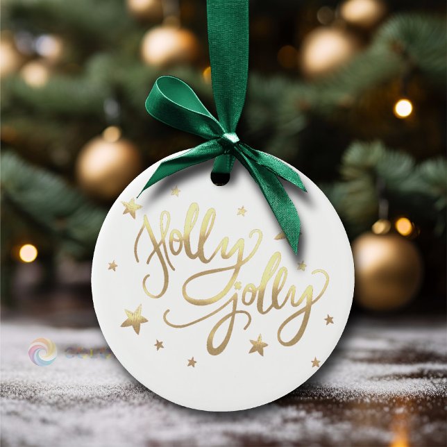 Adorno De Cerámica Holly Jolly | Elegante guión de Relieve metalizado (Subido por el creador)