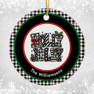 Adorno De Cerámica Holly Jolly Negro Rojo Verde Cuadros Familia Moder