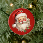 Adorno De Cerámica Holly Jolly Santa Claus Navidades de estilo retro<br><div class="desc">Un adorno adornado con un alegre ilustracion de un Santa Claus de estilo vintage con mejillas rosadas rojas. Vistiendo su clásico sombrero de Papá Noel rojo y su gran oso blanco. Un brote de holly se suma al espíritu festivo de este diseño.</div>