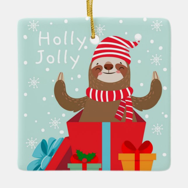 Adorno De Cerámica Holly Jolly Sloth (Anverso)