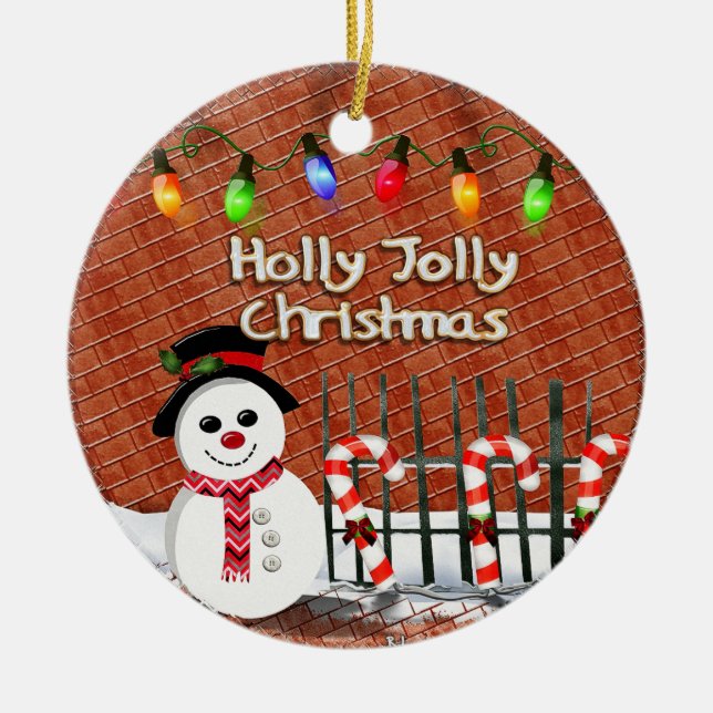 Adorno De Cerámica Holly Jolly Snowman PERSONALIZADO (Frente)