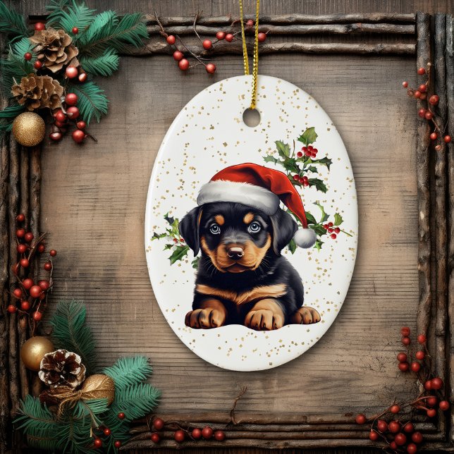 Adorno De Cerámica Holly, Navidades de Rottweiler Puppy (Subido por el creador)