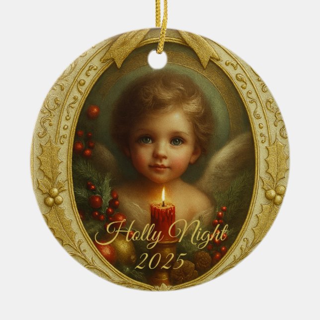 Adorno De Cerámica Holly Night 2025 – Angel Keepsake Ornament  (Frente)