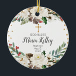 Adorno De Cerámica Holly Winter Floral Personalizado Bautismo Chica<br><div class="desc">Ornamento de bautismo Chica personalizado con flor de invierno Holly</div>