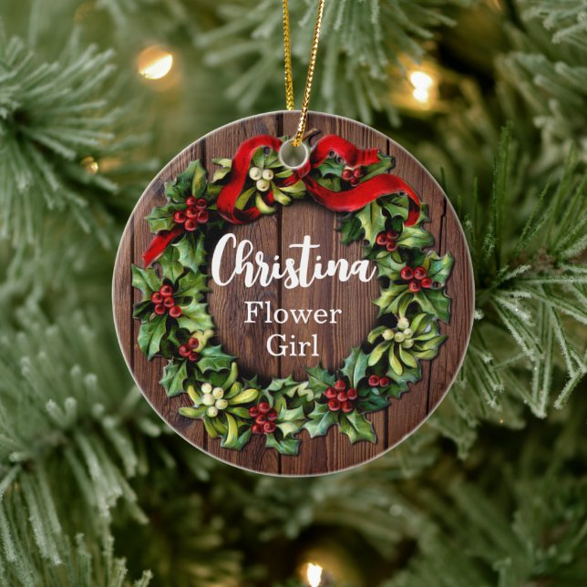 Adorno De Cerámica Holly Wreath Flower Girl Custom Wedding Fiesta (Árbol)
