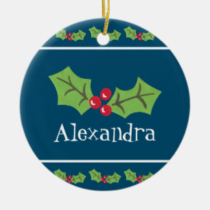 Adorno De Cerámica Holly y Berries personalizados