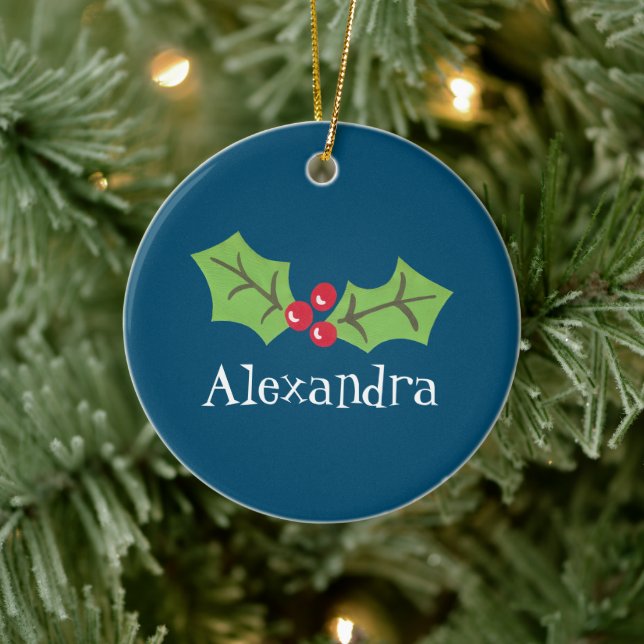 Adorno De Cerámica Holly y Berries personalizados (Árbol)